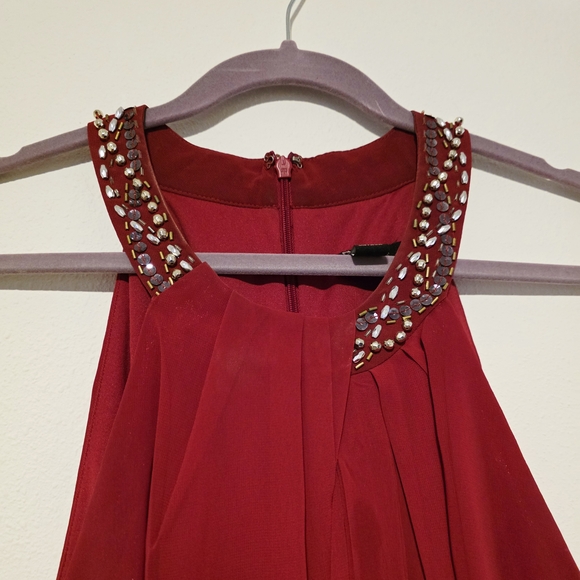 SLNY Red Dress with Embellished Neckline - Picture 2 of 5